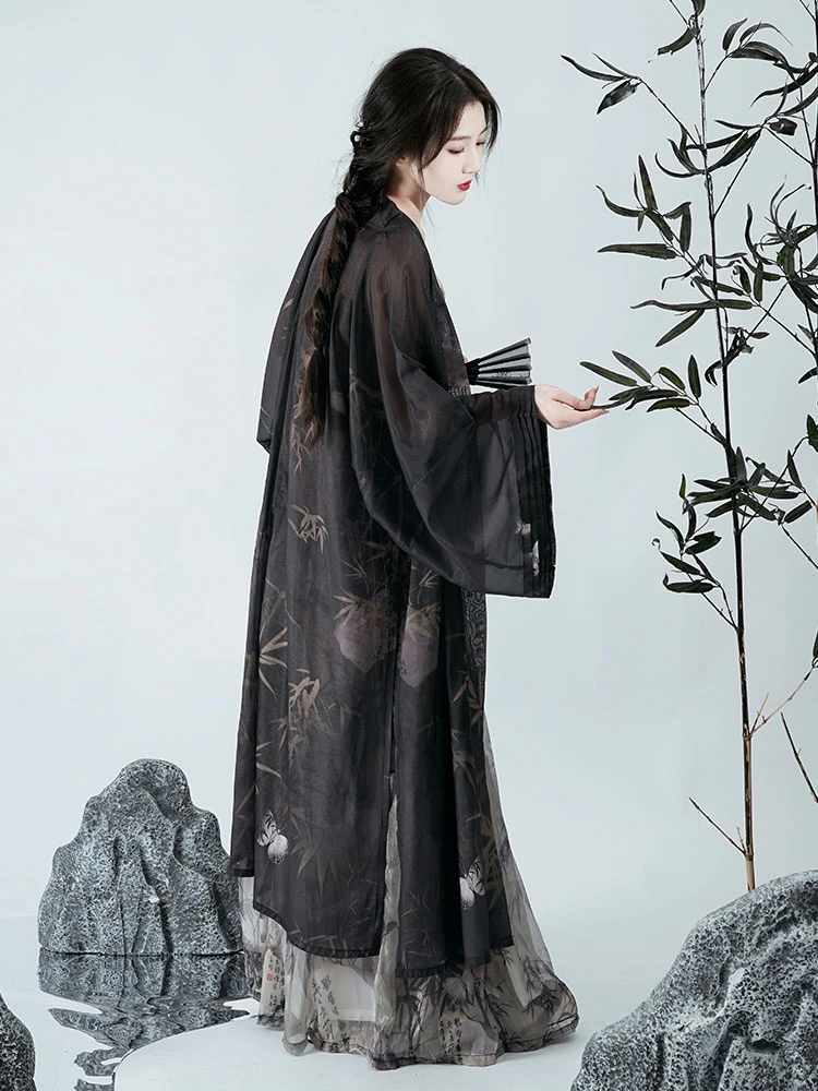 Woman Black Bamboo Song Dynasty Qiyao Shanqun for Everyday Wear
