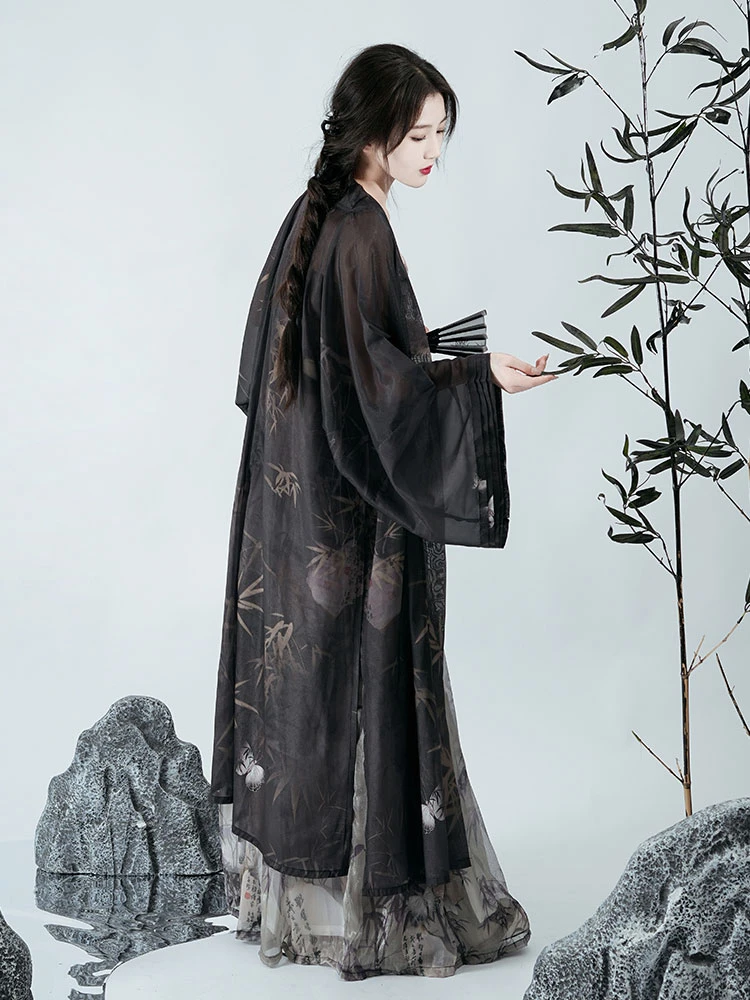 Woman Black Bamboo Song Dynasty Qiyao Shanqun for Everyday Wear - Newhanfu