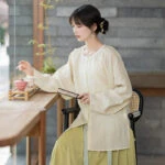 Women Ming Silk Round Shirt Mamian Dress for Summer