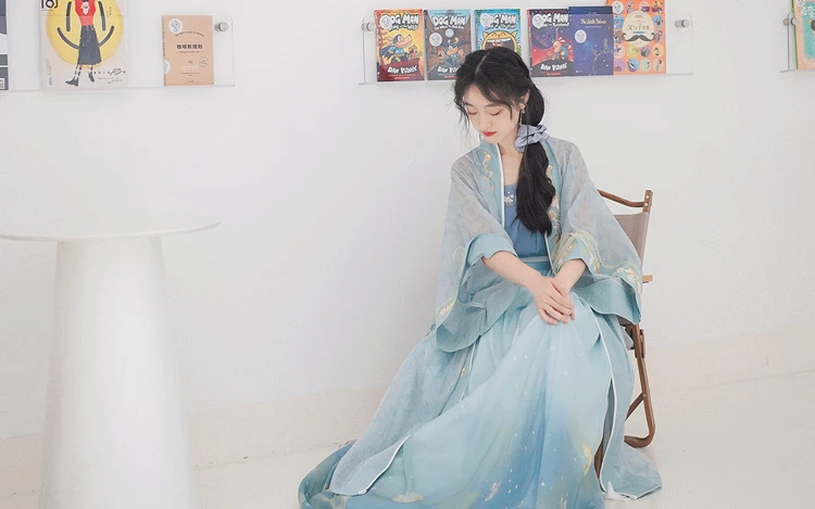 Women Summer Blue Qiyao Hanfu Daily Song Costume