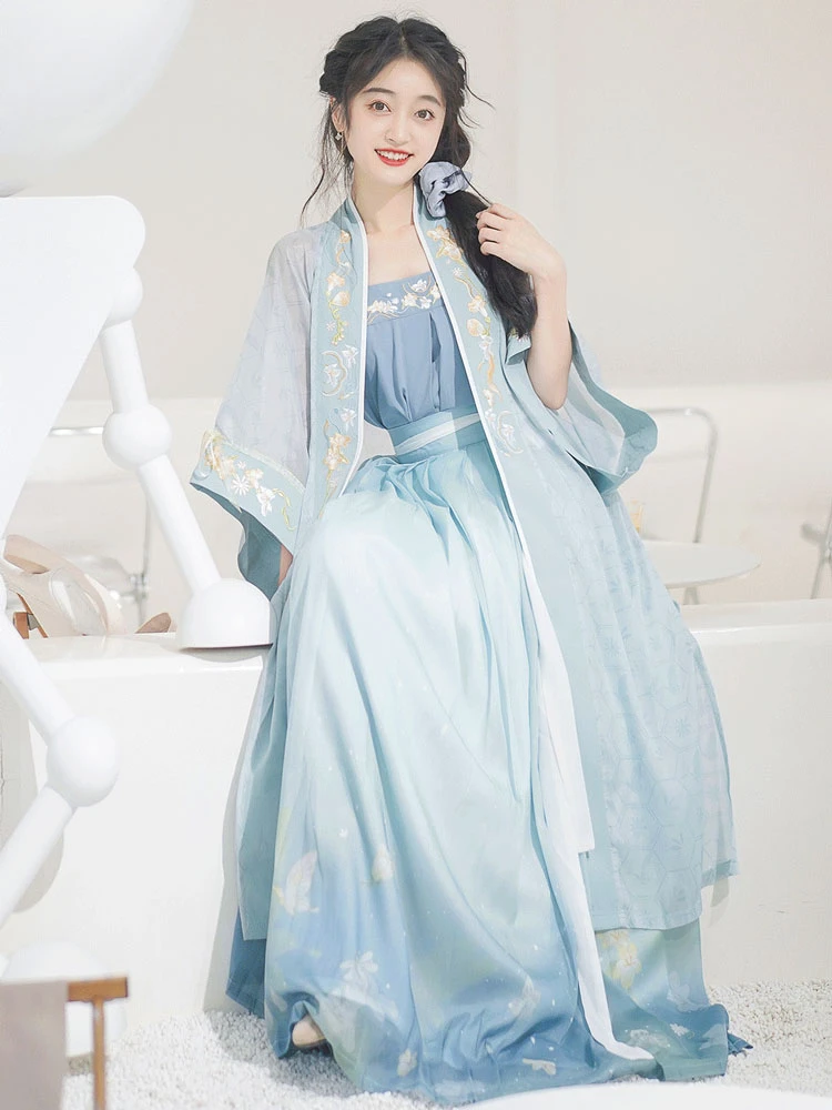 Women Summer Blue Qiyao Hanfu Daily Song Costume