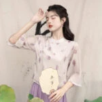 purple leaf summer qipao shirt skirt