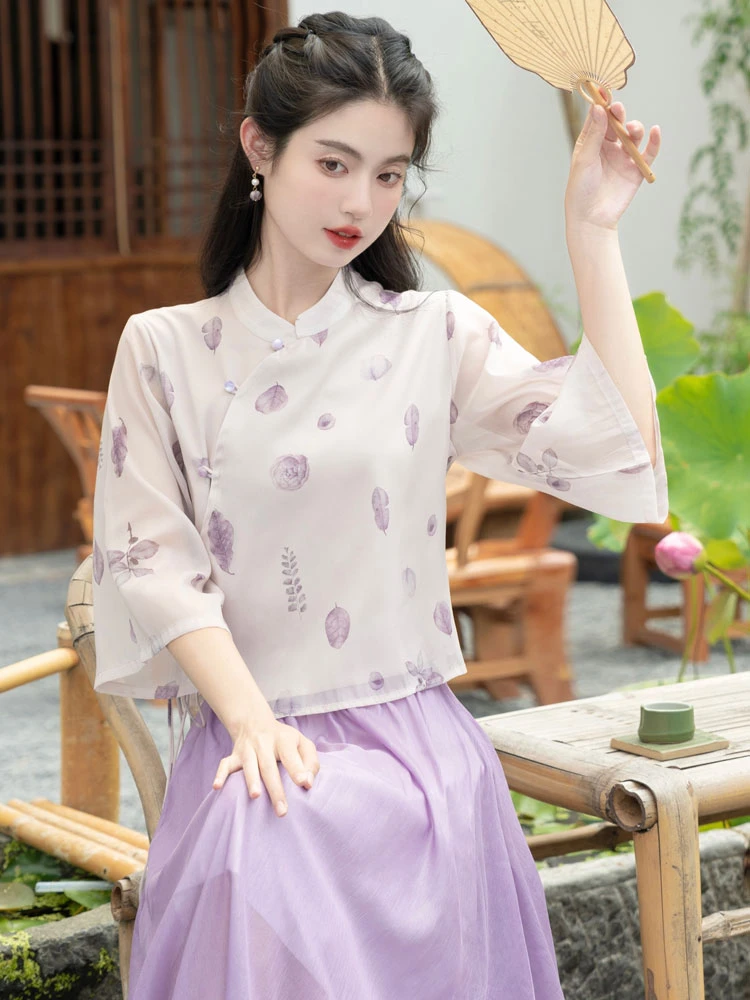 Lilac Qipao White Cheongsam Chinese Dress - Newhanfu