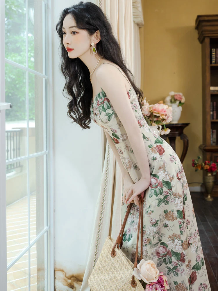 rose garden green Chinese dress