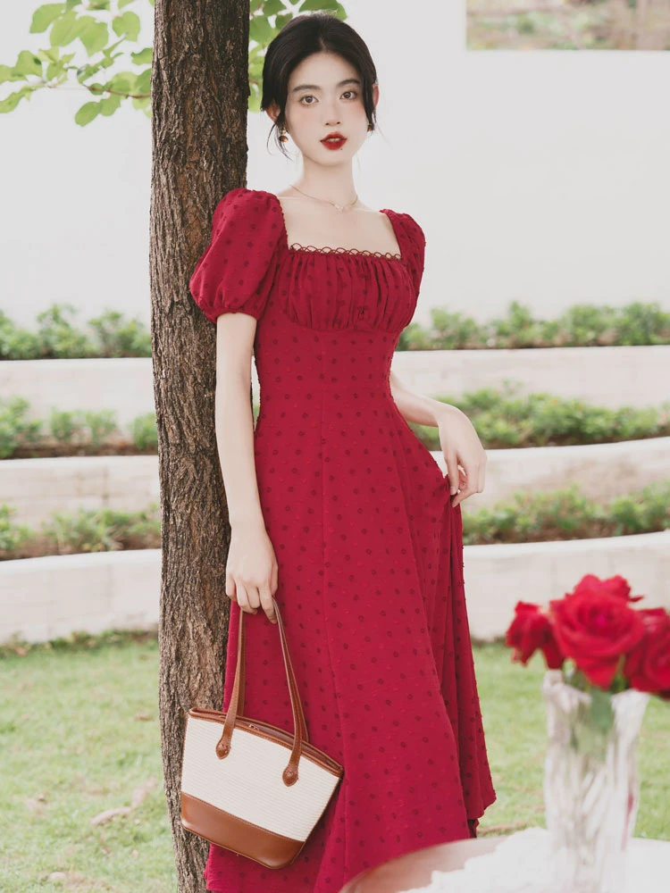 sweet rose red Chinese dress