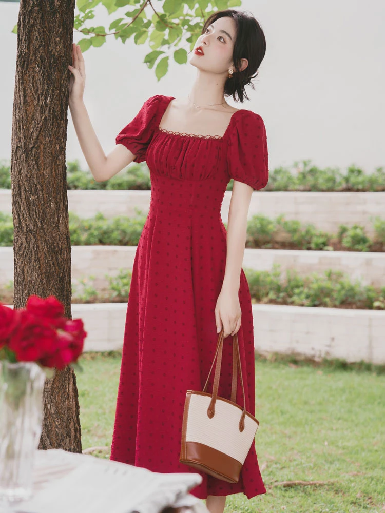 sweet rose red Chinese dress