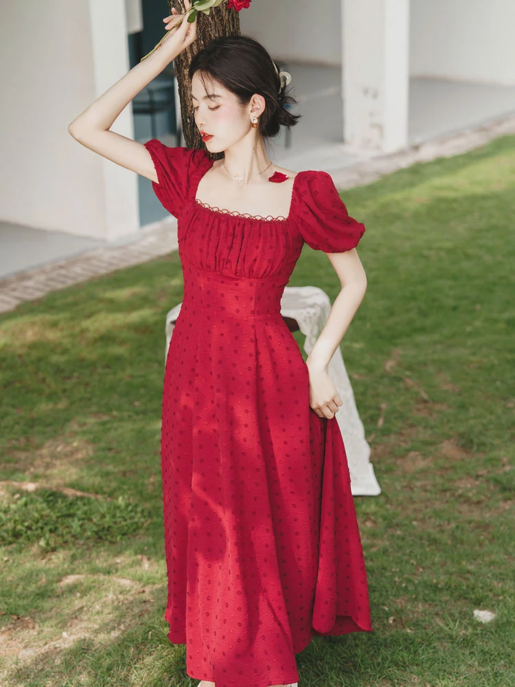 sweet rose red Chinese dress