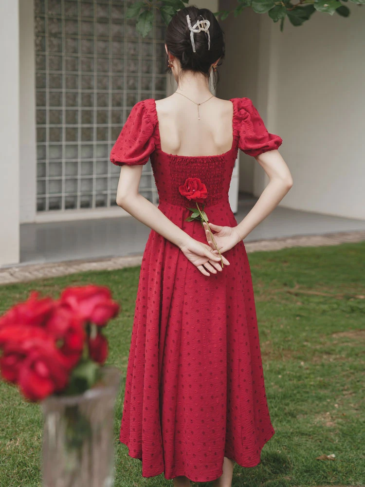 sweet rose red Chinese dress