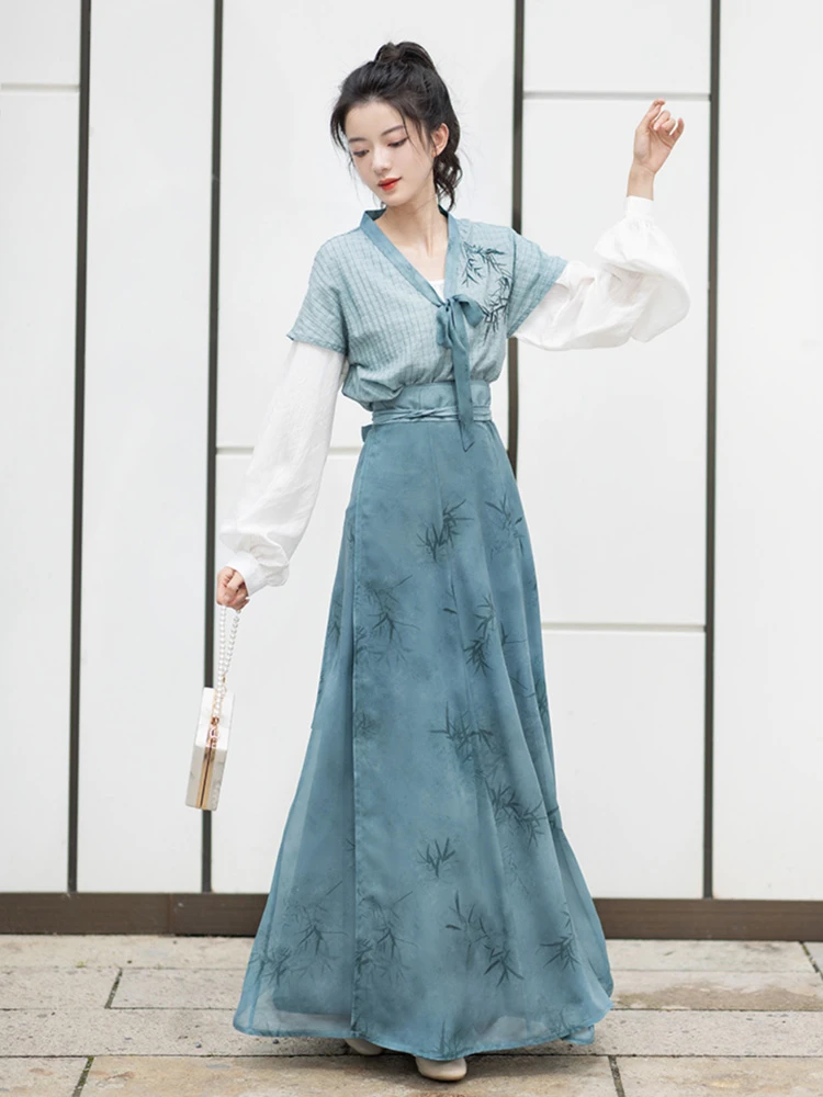 Casual Ladies Tang Dynasty Hanfu Costume Summer Autumn Daily Vintage Clothing