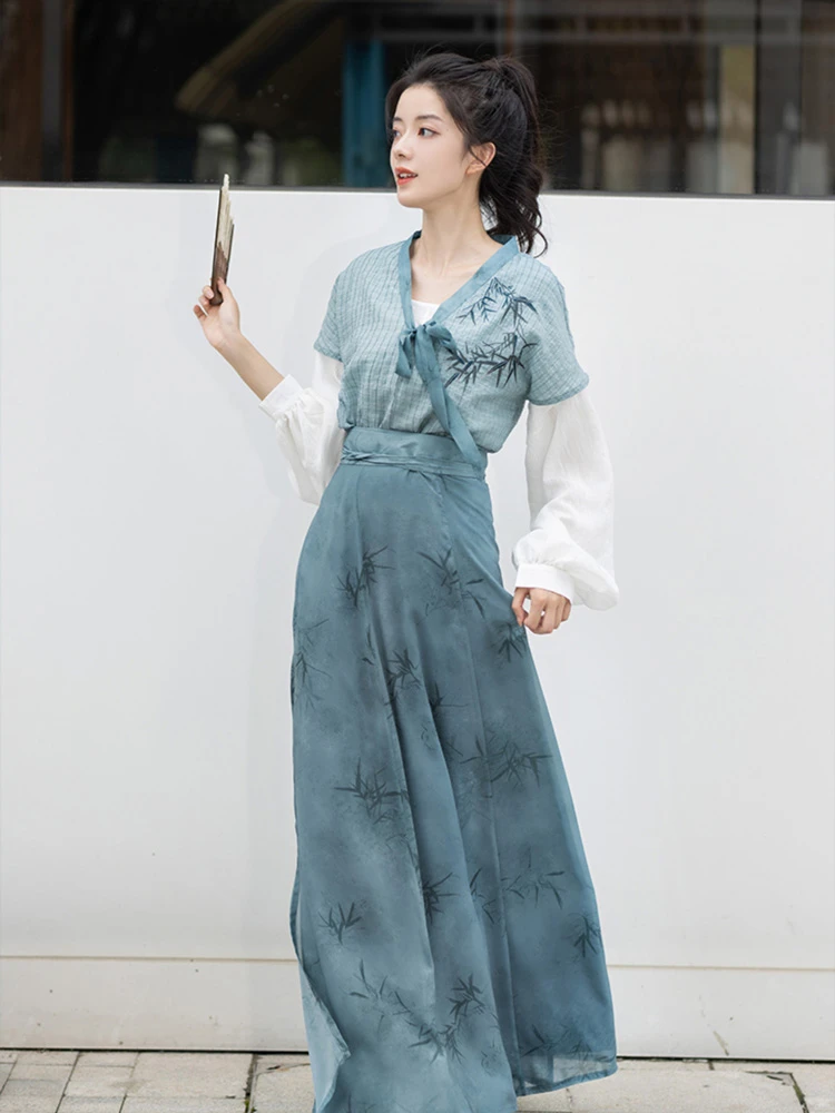 Casual Ladies Tang Dynasty Hanfu Costume Summer Autumn Daily Vintage Clothing