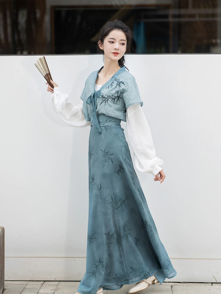 Casual Ladies Tang Dynasty Hanfu Costume Summer Autumn Daily Vintage Clothing