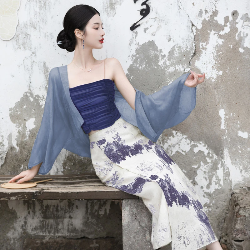 Fashion Hanfu Song Dynasty Daily Han Element Suit Blue Chinoiserie Costume
