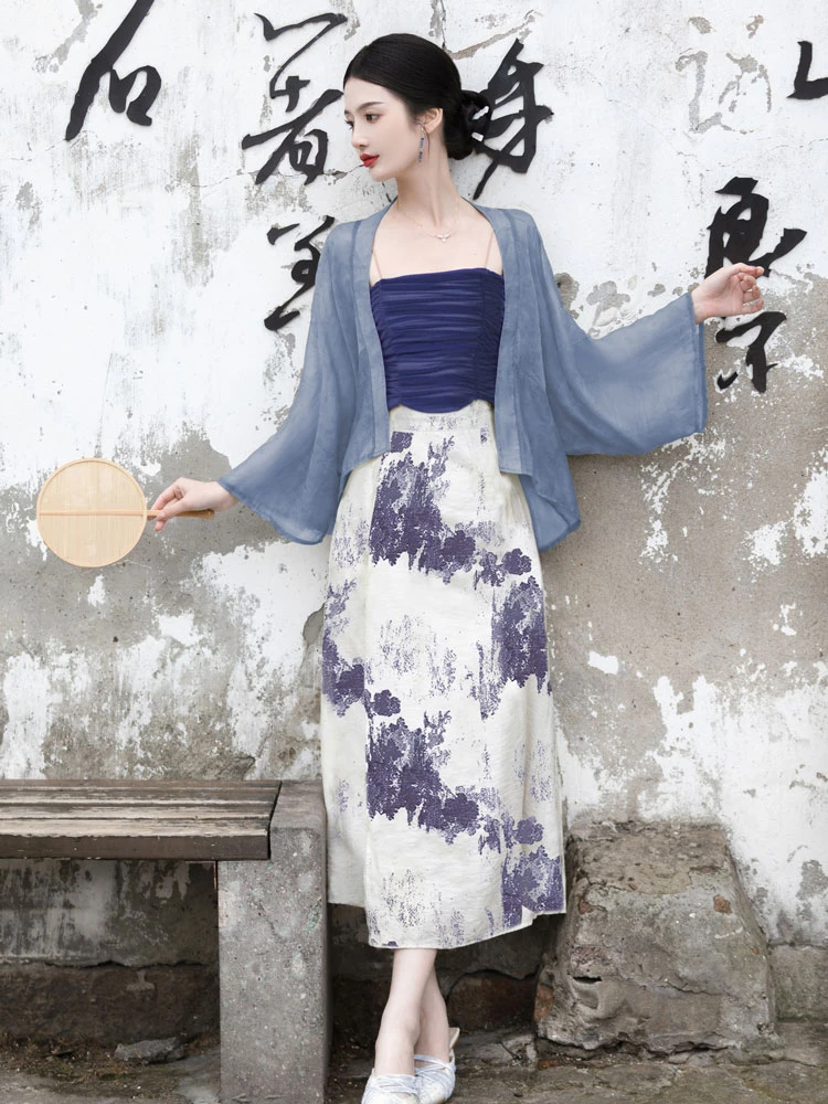 Fashion Hanfu Song Dynasty Daily Han Element Suit Blue Chinoiserie Costume