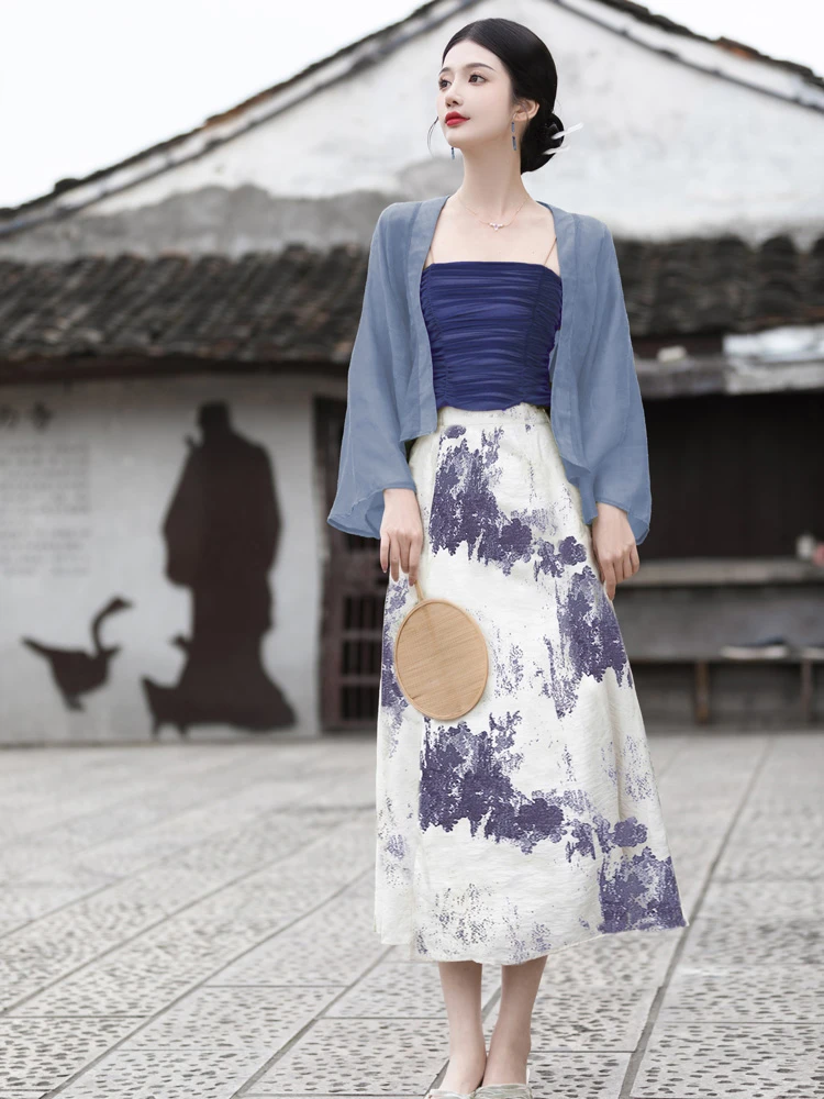 Fashion Hanfu Song Dynasty Daily Han Element Suit Blue Chinoiserie Costume