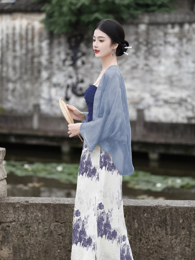 Fashion Hanfu Song Dynasty Daily Han Element Suit Blue Chinoiserie Costume