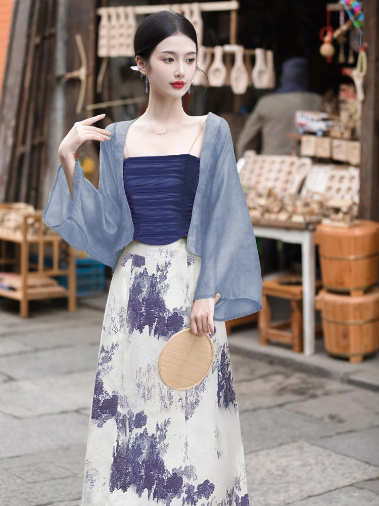 Fashion Hanfu Song Dynasty Daily Han Element Suit Blue Chinoiserie Costume