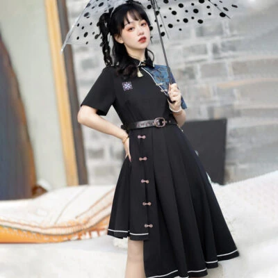 Modern Women Hanfu Modified Black Dresses New Street Fashion