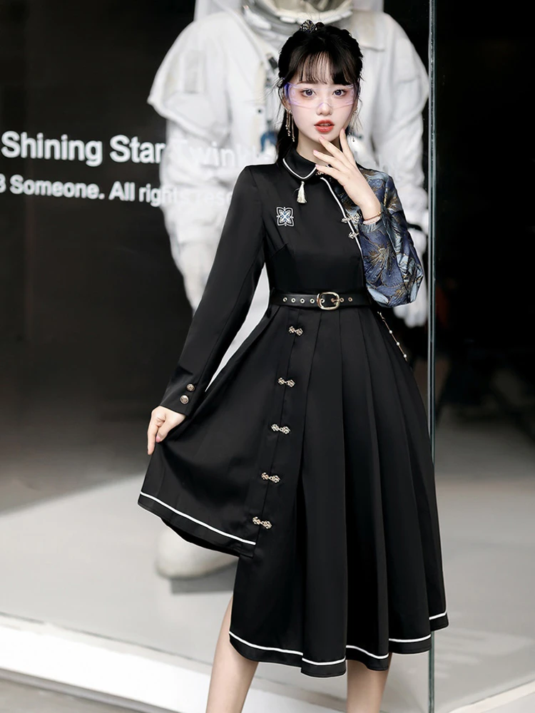 Modern Women Hanfu Modified Black Dresses New Street Fashion