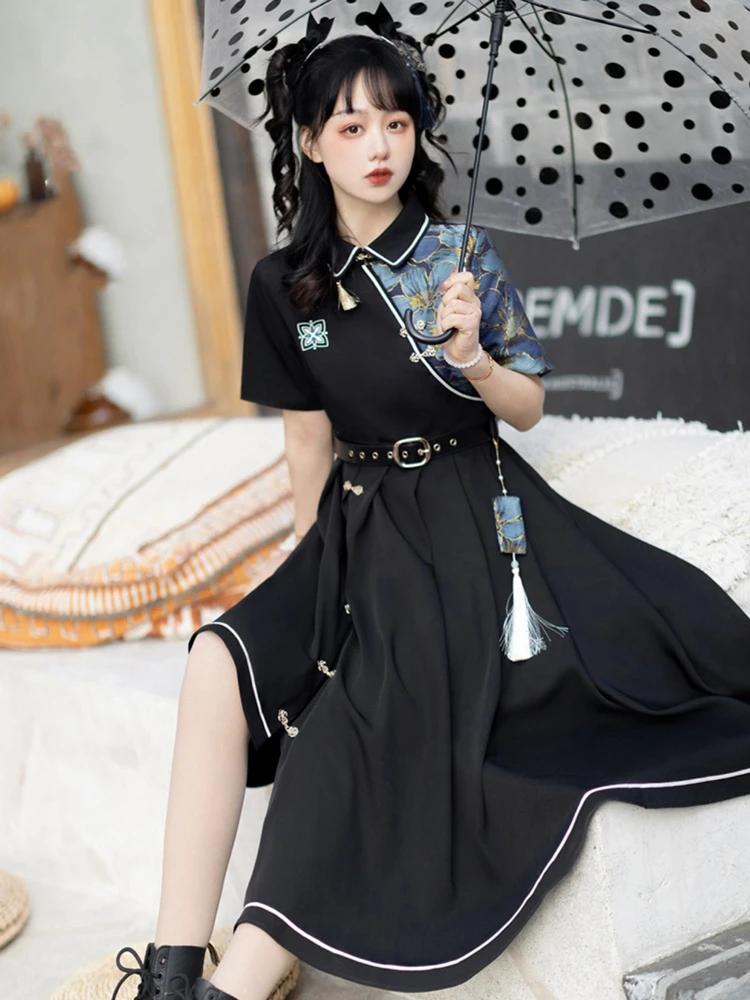 Modern Women Hanfu Modified Black Dresses New Street Fashion