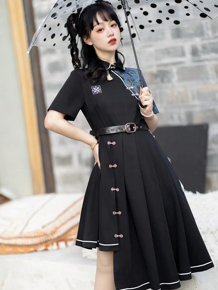 Modern Women Hanfu Modified Black Dresses New Street Fashion