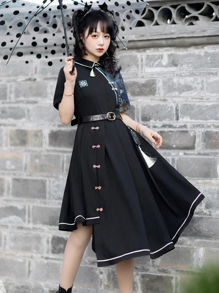 Modern Women Hanfu Modified Black Dresses New Street Fashion