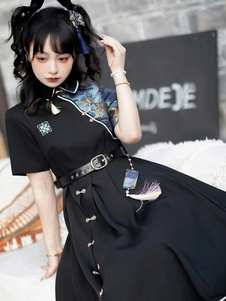 Modern Women Hanfu Modified Black Dresses New Street Fashion