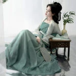 Summer Song Dynasty Fairy Women's Pleated Dress Large Sleeve Green Hanfu Set
