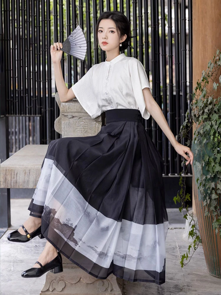 Women Modern Hanfu Minimalist Mamian Dress for Summer Day