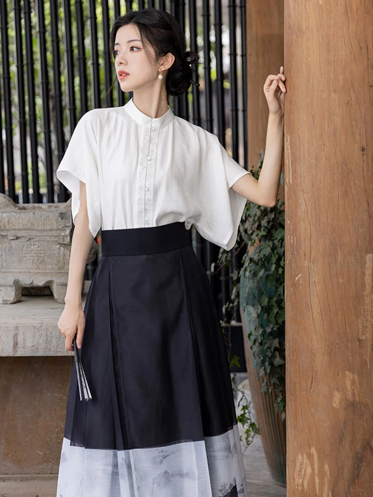 Women Modern Hanfu Minimalist Mamian Dress for Summer Day