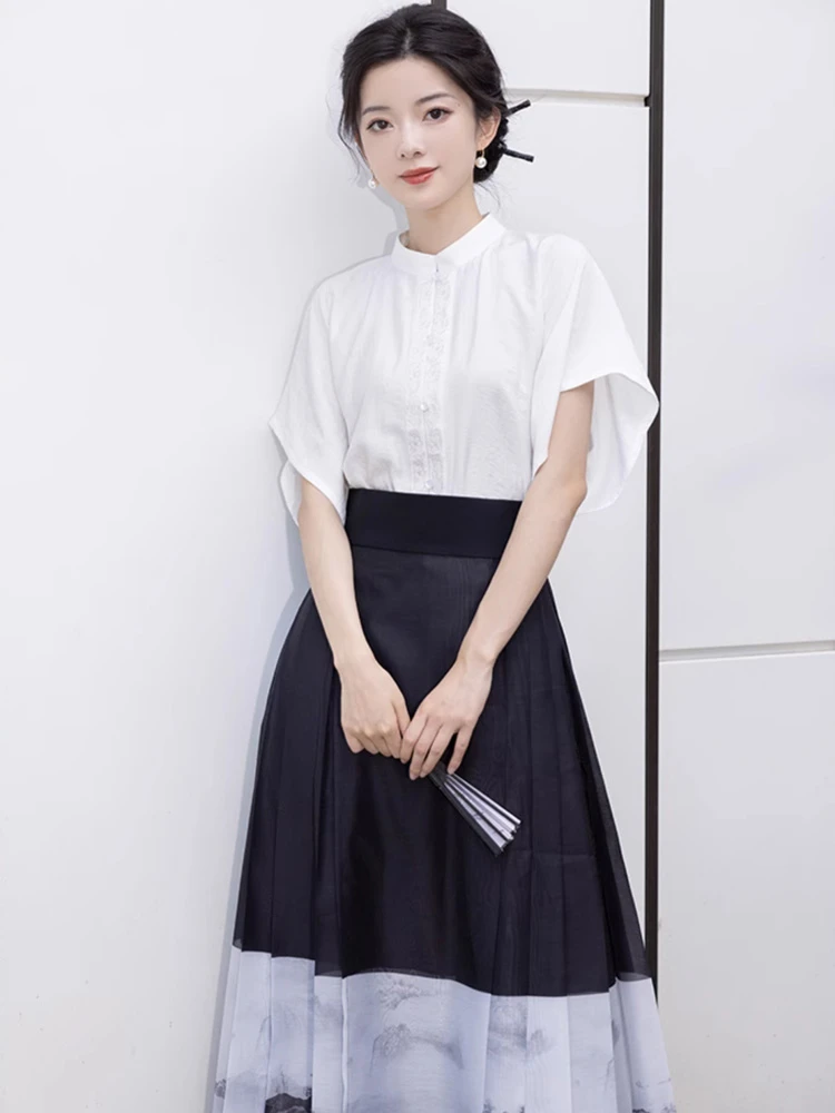 Women Modern Hanfu Minimalist Mamian Dress for Summer Day