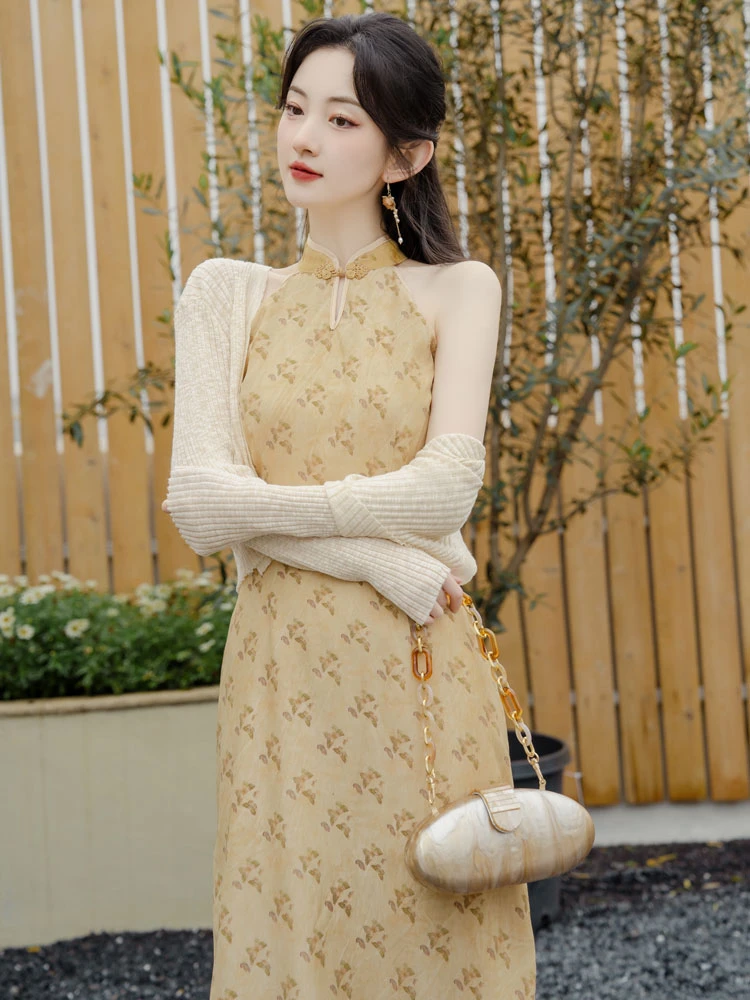 butterfly qipao yellow summer cheongsam