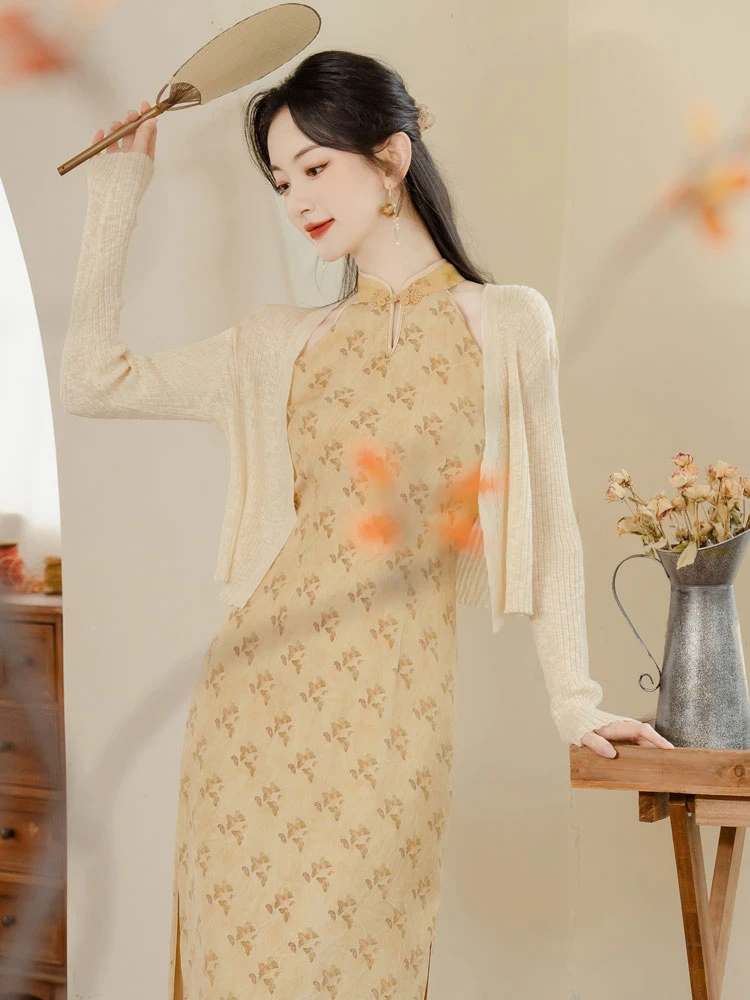 butterfly qipao yellow summer cheongsam