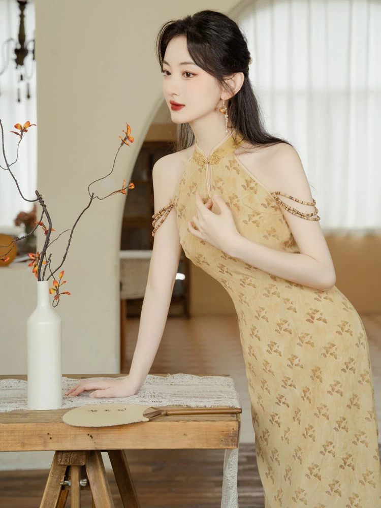 butterfly qipao yellow summer cheongsam