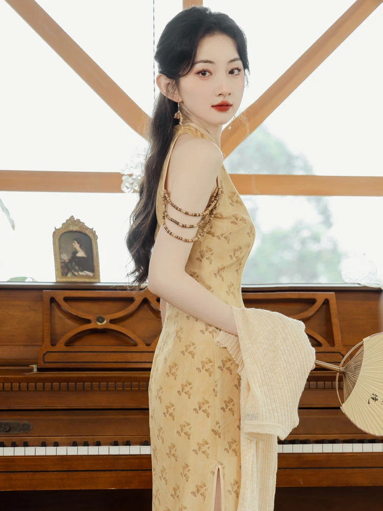 butterfly qipao yellow summer cheongsam