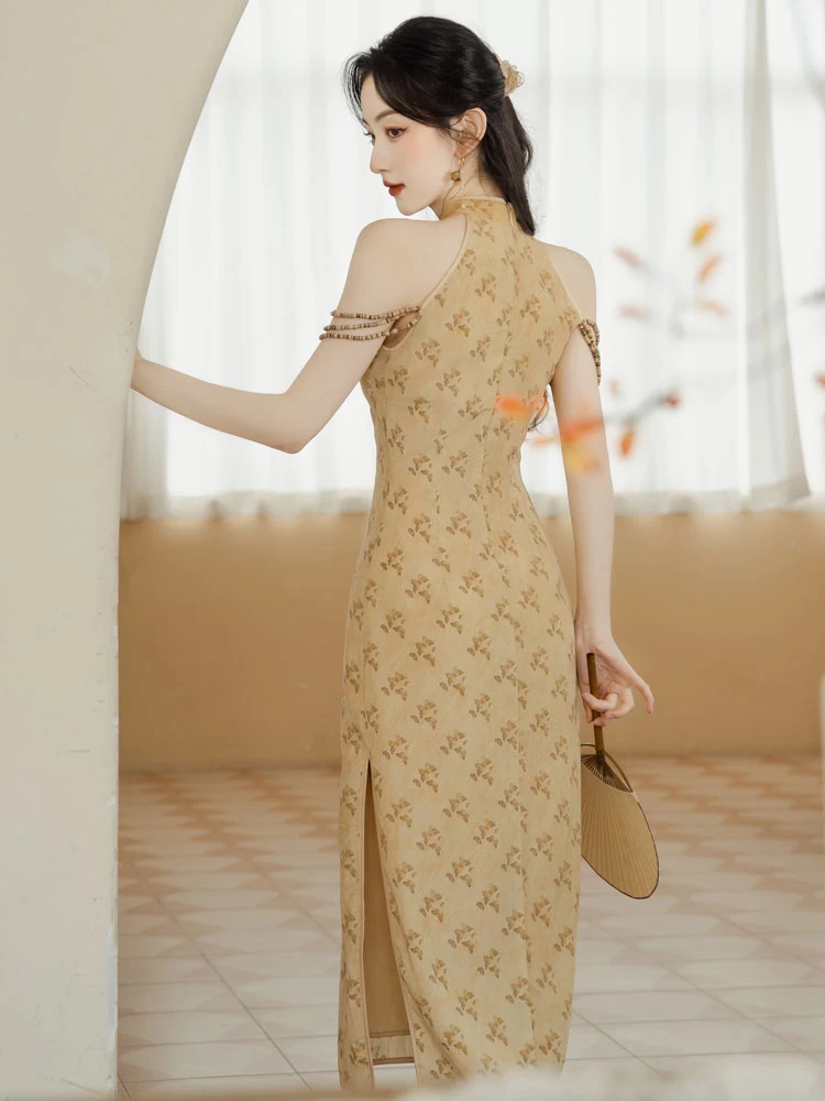 butterfly qipao yellow summer cheongsam