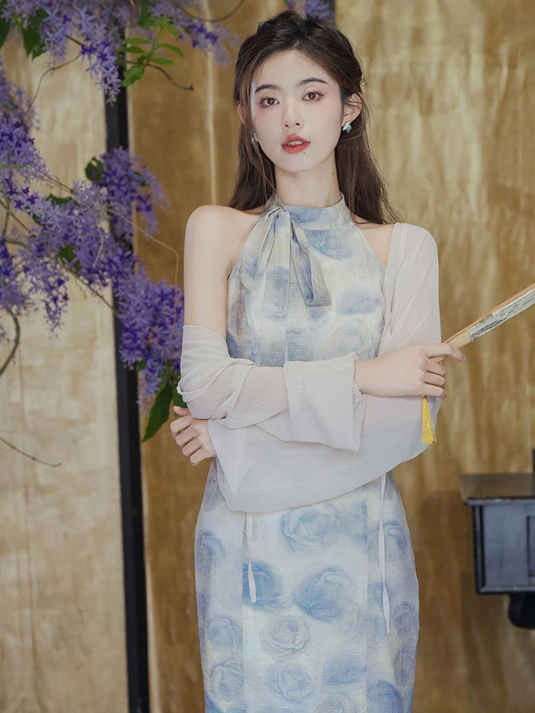 Lilac Qipao White Cheongsam Chinese Dress - Newhanfu
