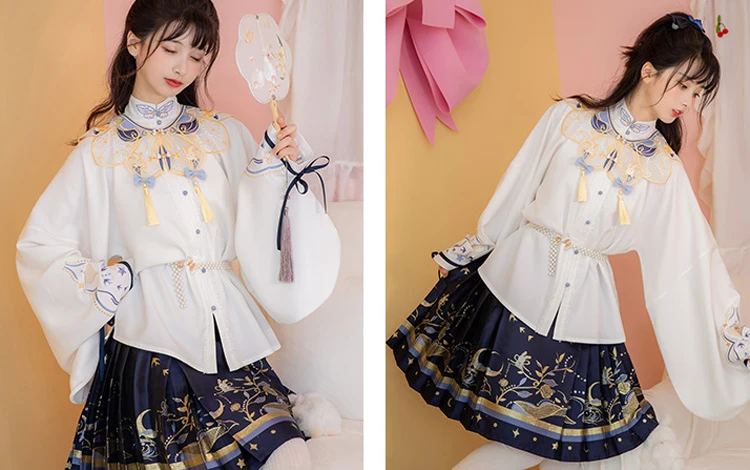 Fashion Hanfu Ming Dynasty Short Dress Cloudy Shoulder Women's Party Costumes