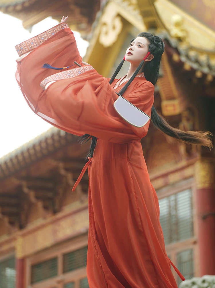 Han Dynasty Hanfu Robe Retro Zhiju Large Size Red Dresses