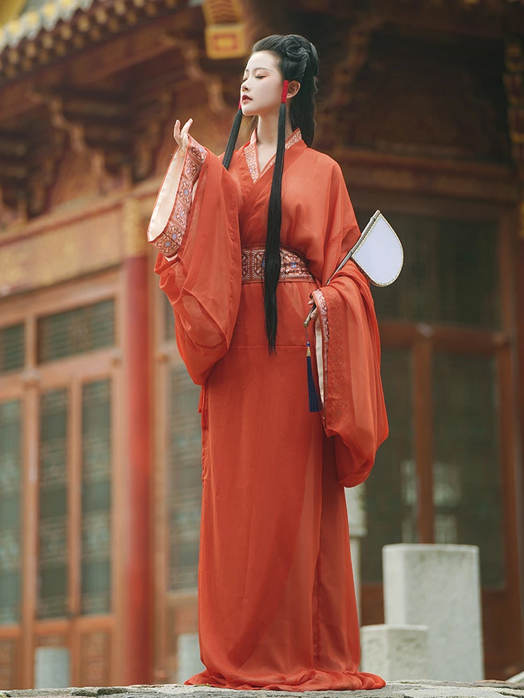 Han Dynasty Hanfu Robe Retro Zhiju Large Size Red Dresses