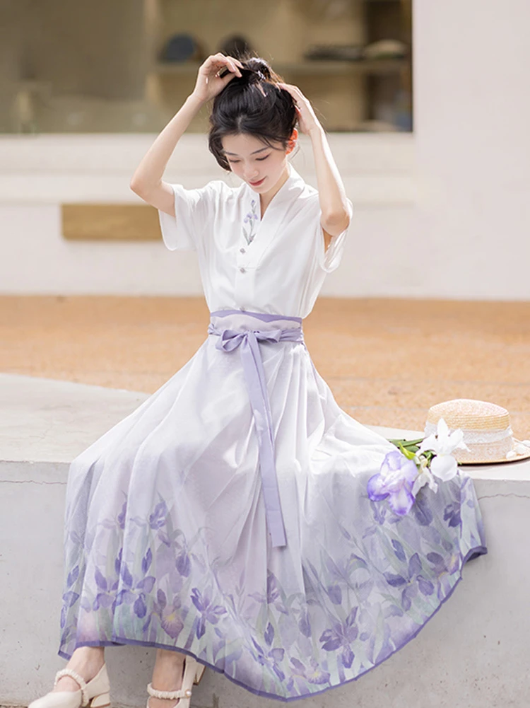 Modern Women Mamian Hanfu Dress Light Fashion Short Shirt