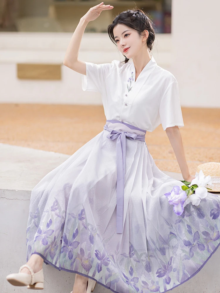 Modern Women Mamian Hanfu Dress Light Fashion Short Shirt