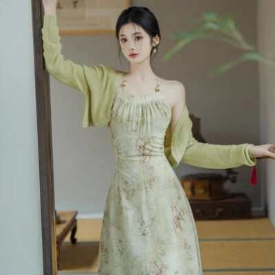 autumn bamboo green Chinese dress