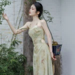 autumn bamboo green Chinese dress
