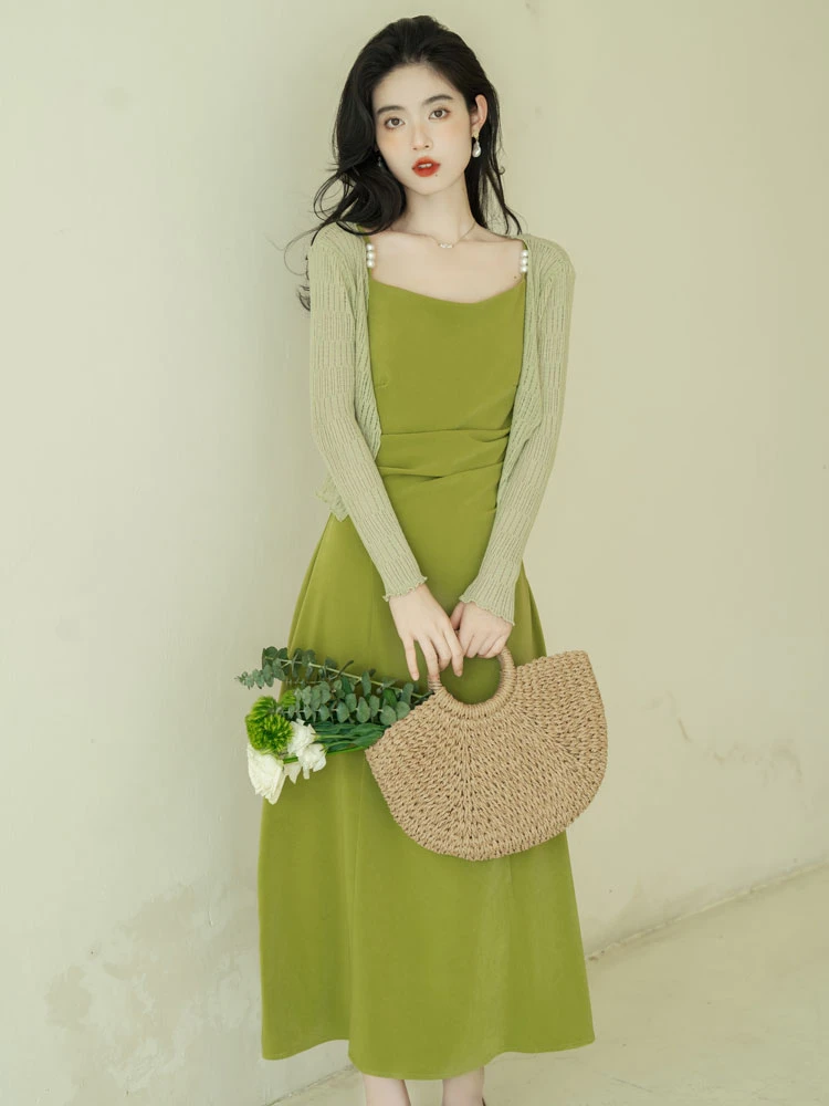 green mustard women Chinese dress