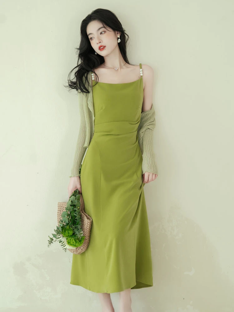green mustard women Chinese dress