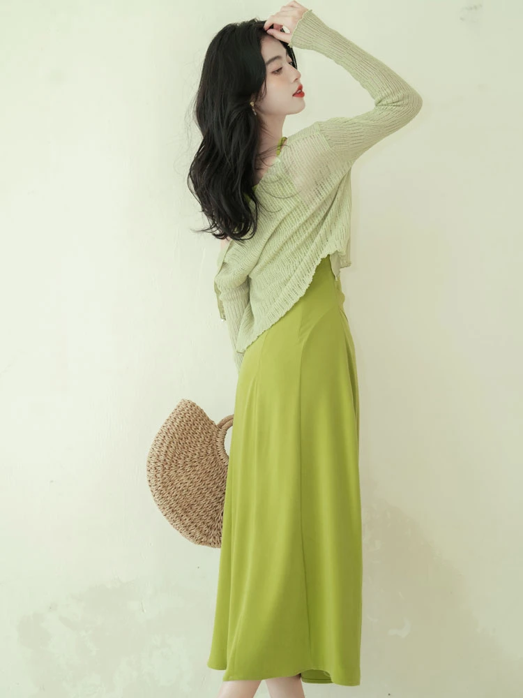 green mustard women Chinese dress