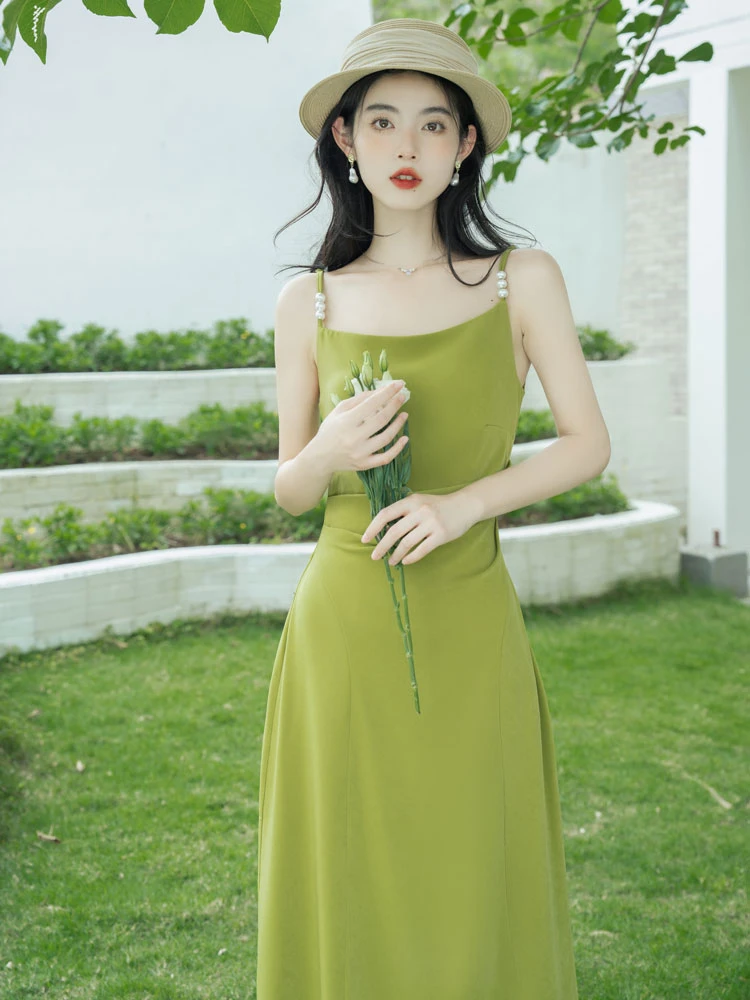 green mustard women Chinese dress