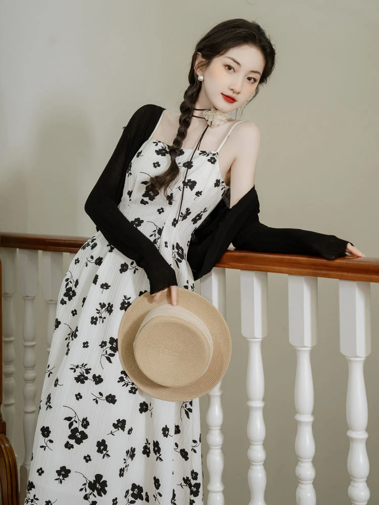 morning glory black Chinese dress