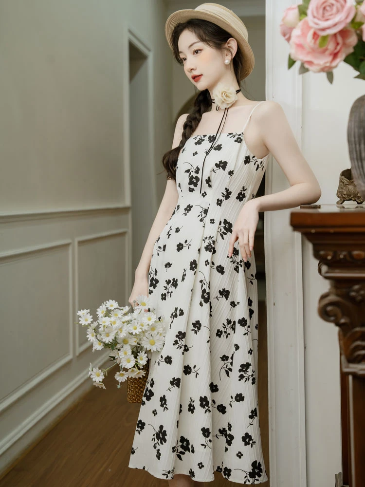 morning glory black Chinese dress