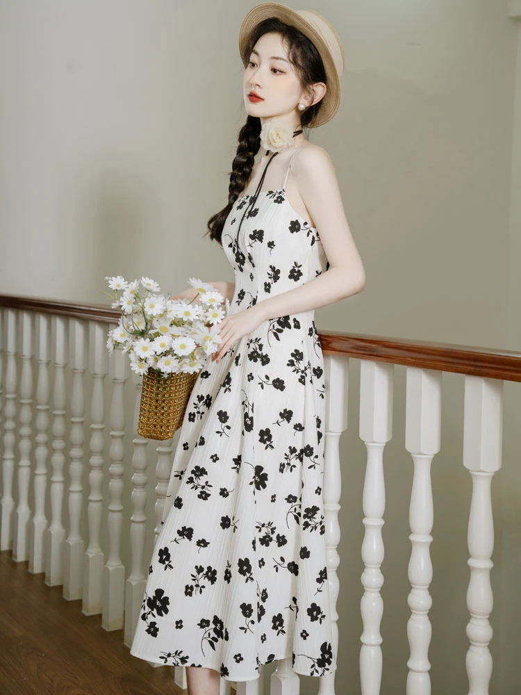 morning glory black Chinese dress